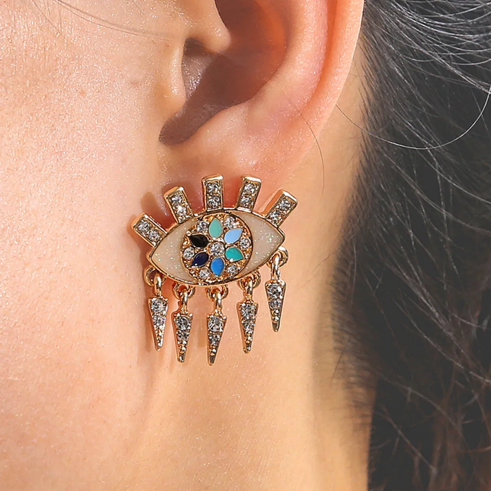 

Fashion Shiny Diamond Drop Oil Dazzling Color Devil's Eye Stud Earrings Women's Golden Bohemian Earrings Jewelry 2021 New