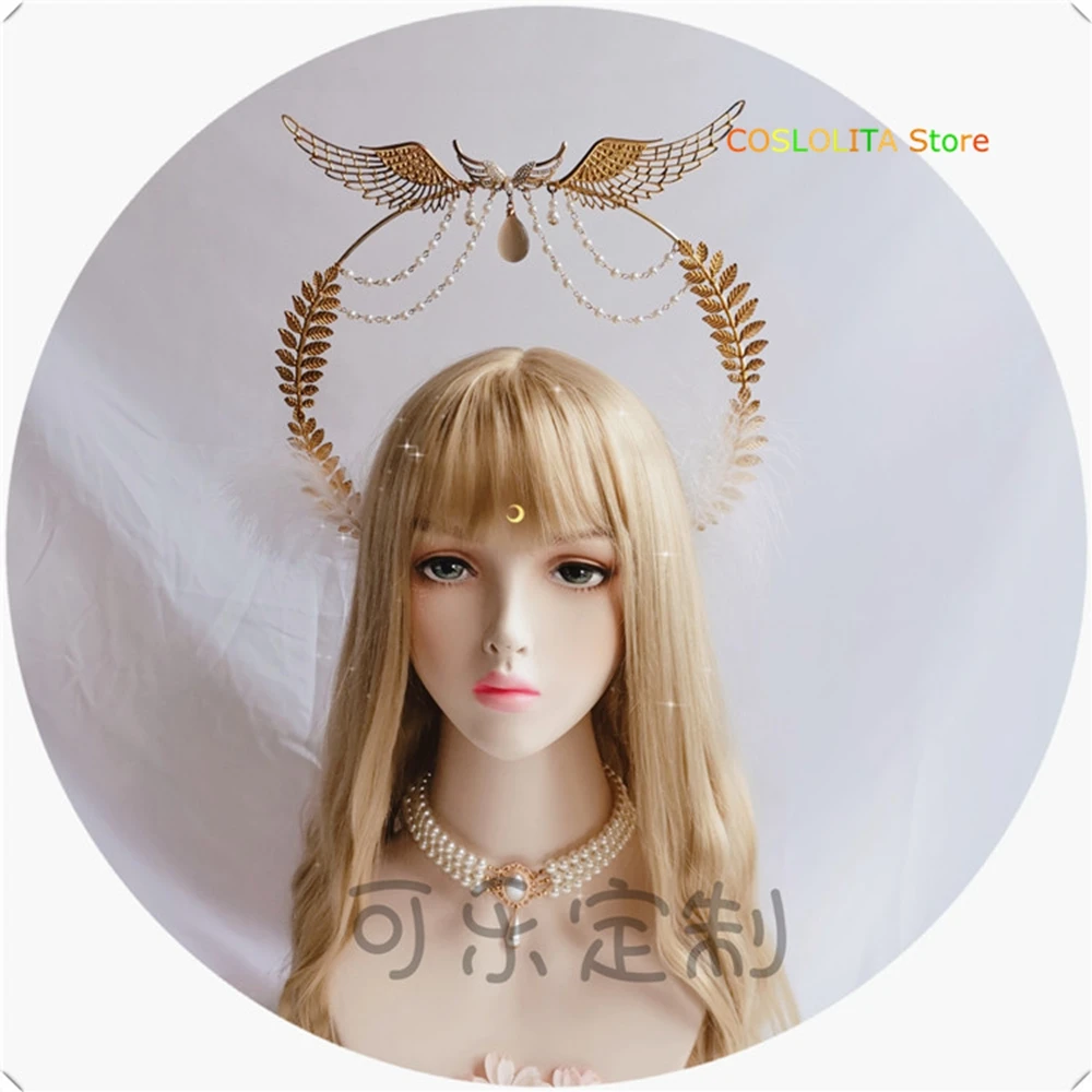 

Lolita Beautiful Virgin Halo Hair Crown Headdress Retro Angel Wings Pearl Bride Gothic Style Bead Chain Hair accessories Cosplay