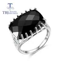 tbjnatural black spinel checkboard cut big gemstone ring 925 sterling silver jewelry fashion fine for woman gift