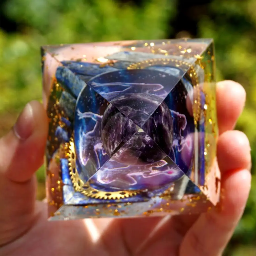 Оргонит пирамида аметист кристалл сфера и лазурит искусственное колесо оргона