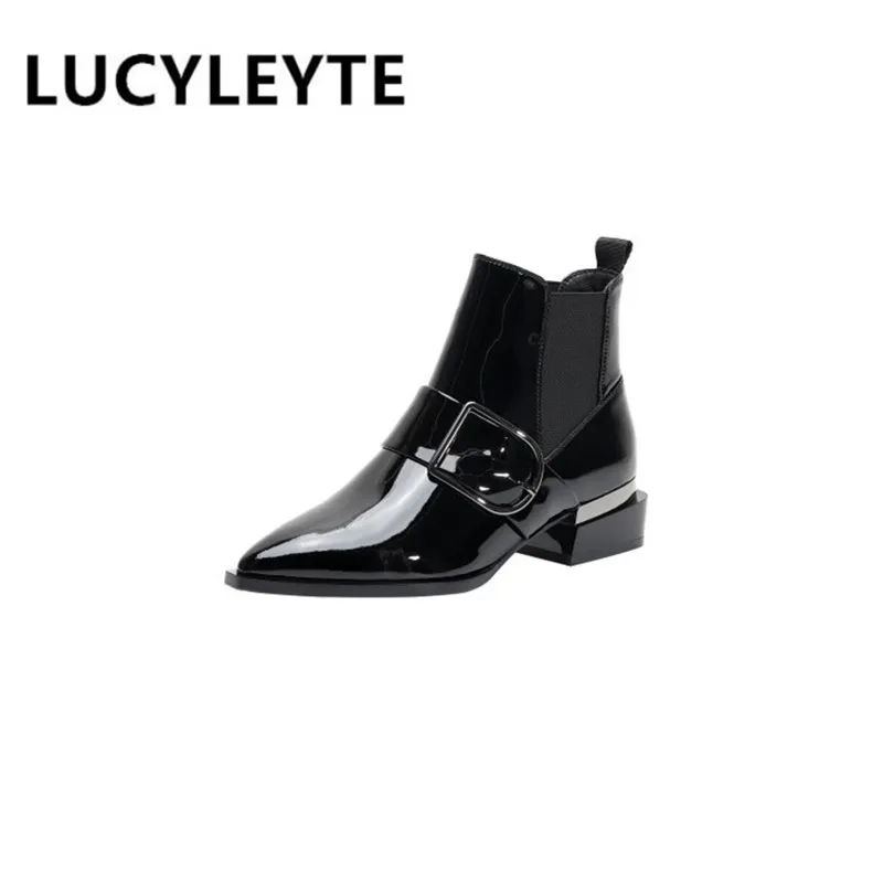 

2021 autumn and winter new European and American fashion leather handsome knight boots thick heel pointed toe ankle boots