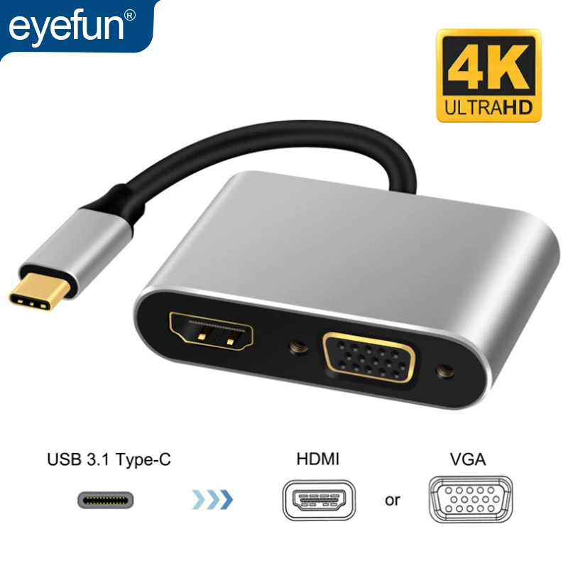 Eyefun аудио и видео конвертер тип- c к hdmi vga адаптер Тип 4k для компьютера MSI Lenovo Dell Huawei