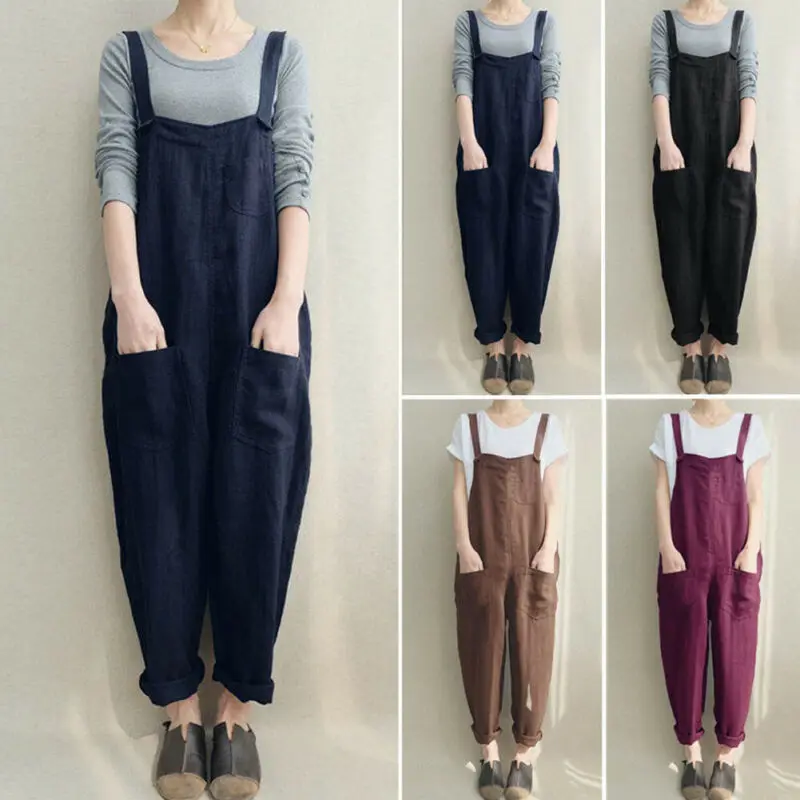 Модные женские брюки комбинезон большого размера Свободные Комбинезоны из