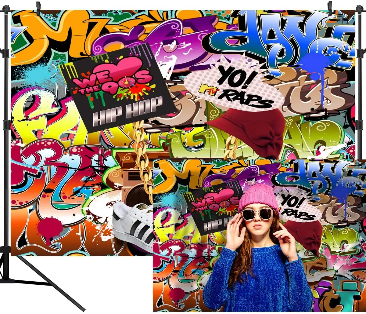 

Красочный фон для фотосъемки в стиле граффити 80-х годов в стиле хип-хоп