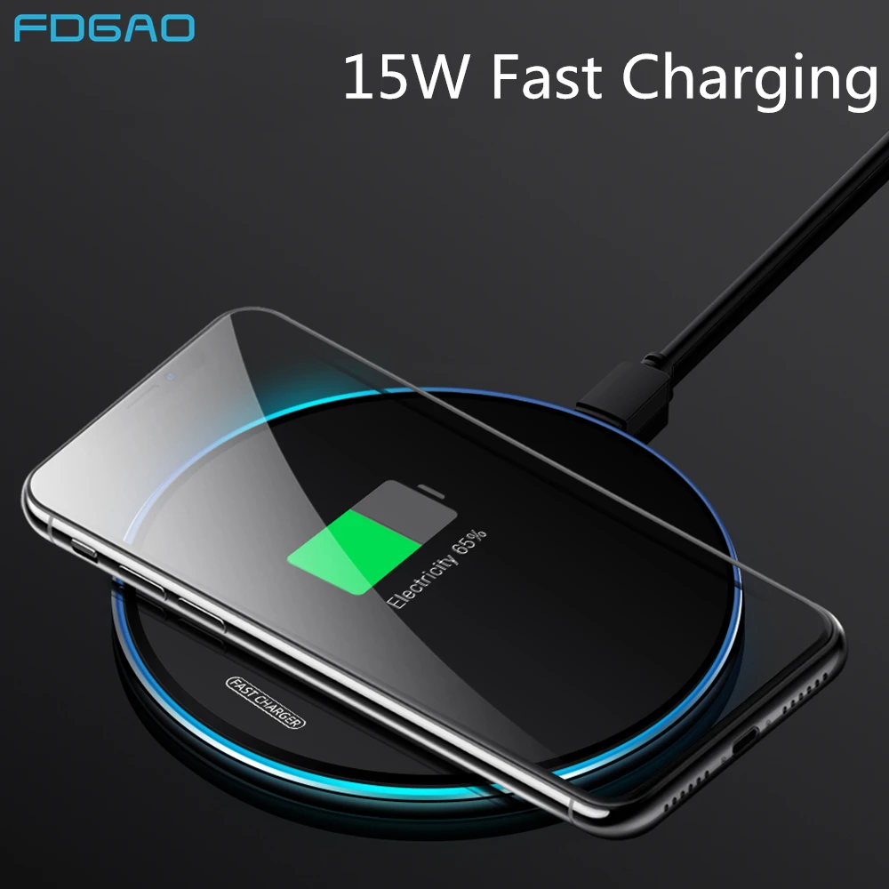 

FDGAO 15W Quick Qi Wireless Charger Pad for Samsung Note 10 9 S10 S9 S8 10W Fast Charge For iPhone 11 Pro Max XS XR X 8 Airpods