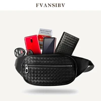 mens pockets woven leather small chest pack youth bag multi function storage bag brand design 2021 new fashion mobile phone bag