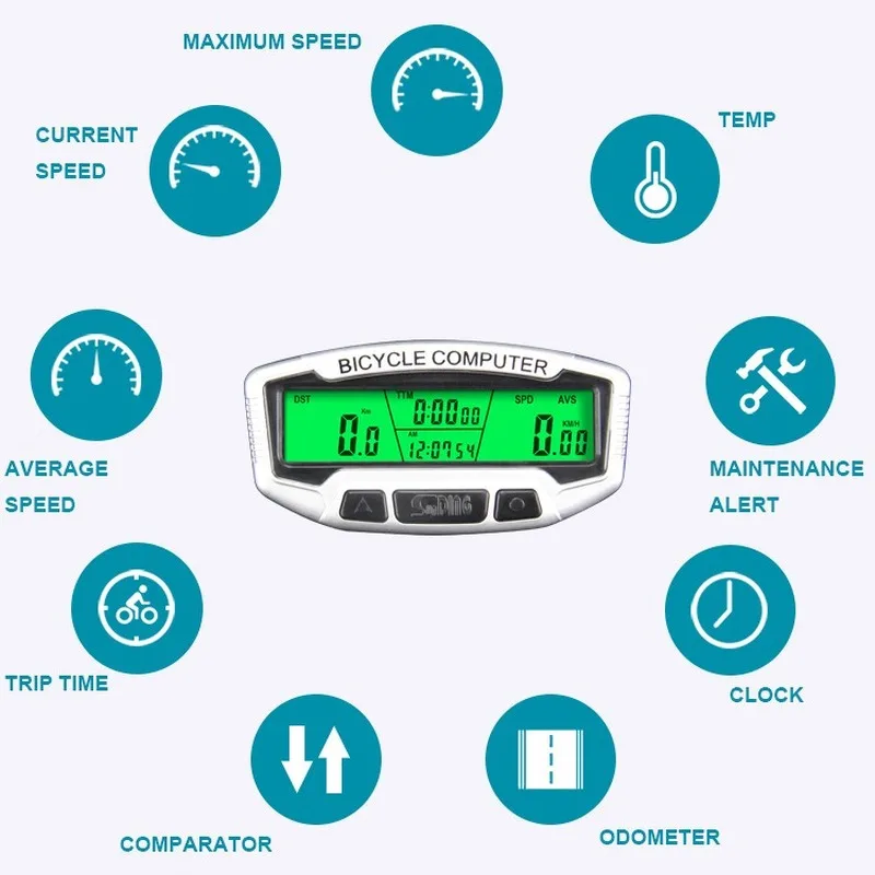 Suding водонепроницаемый беспроводной Велосипедный компьютер цифровой большой LCD