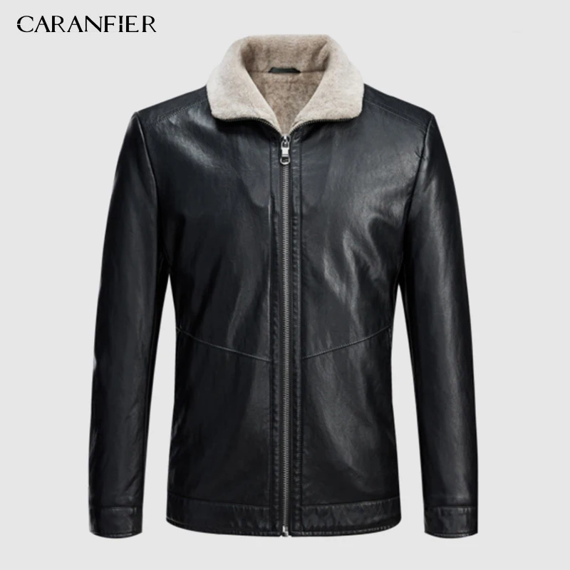 CARANFIER новая зимняя мотоциклетная мужская кожаная куртка плюс бархатная ветровка