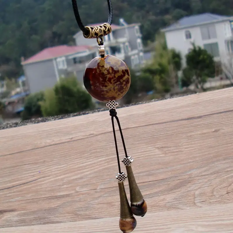 Осенне-зимнее простое винтажное керамическое ожерелье с подвеской на свитер