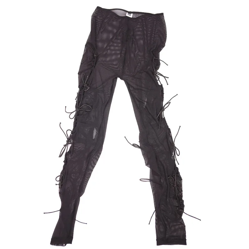 Женские сексуальные колготки в сеточку отверстие леггинсы шнурок черный