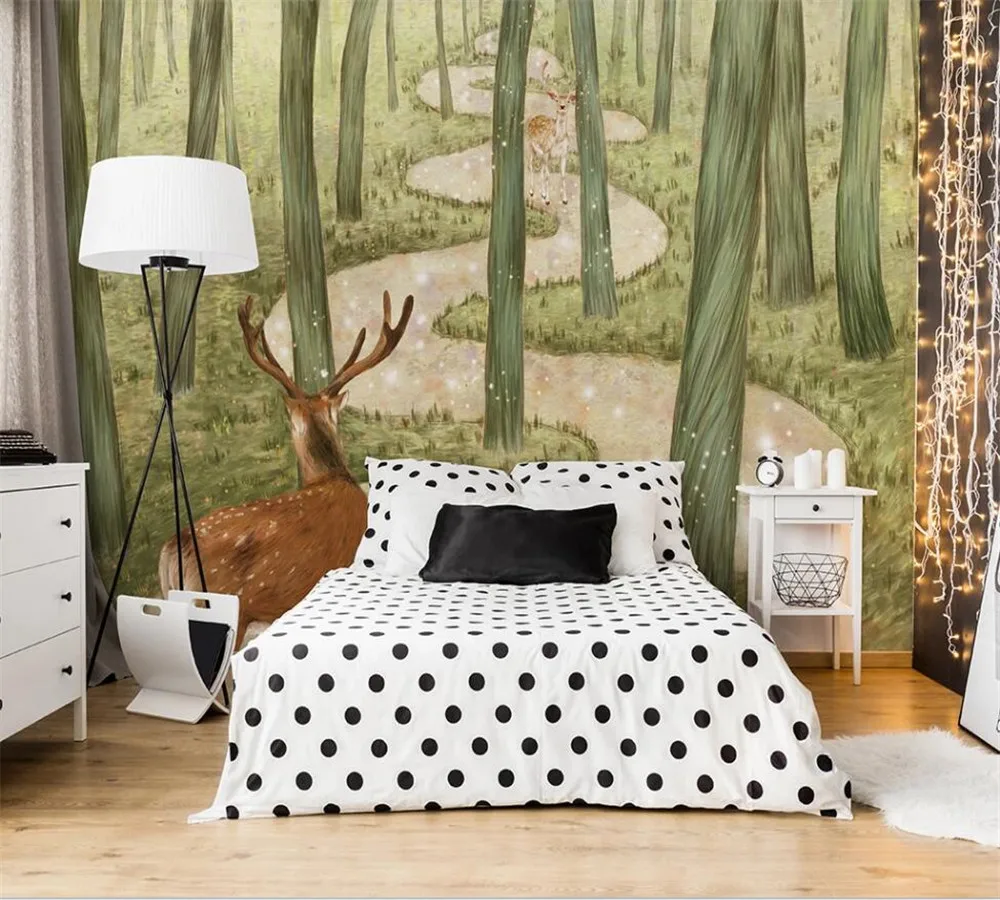 

Customized 3D Wallpaper Hand-painted Forest Sika Deer 8D Mural Bedroom Living Room Sofa TV Background Wall