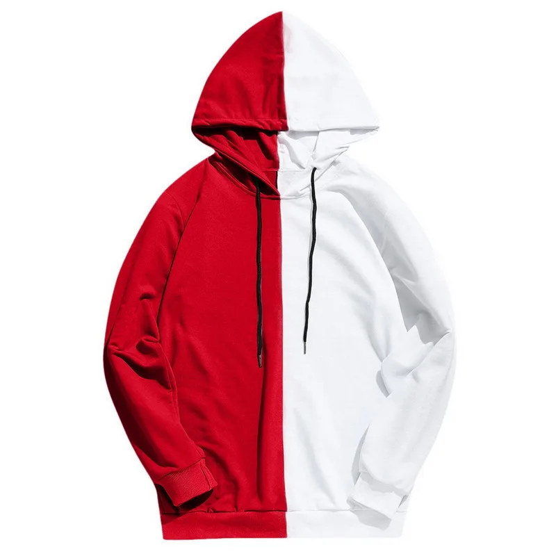 

Long Sleeve Men's Hoodies Hood Half Black Half White Cool Plain Hoodies Men Patchwork Cotton Sweatshirt Hooded Pullovers