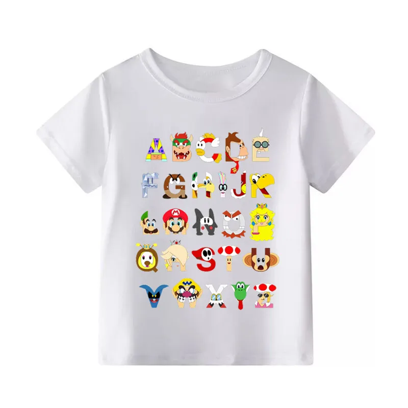 The Sesame Street/Mario/Pokemon/Star Wars Alphabet Cartoon Children's T-shirt Boys Girls Funny T Shirt Kids Summer Clothes