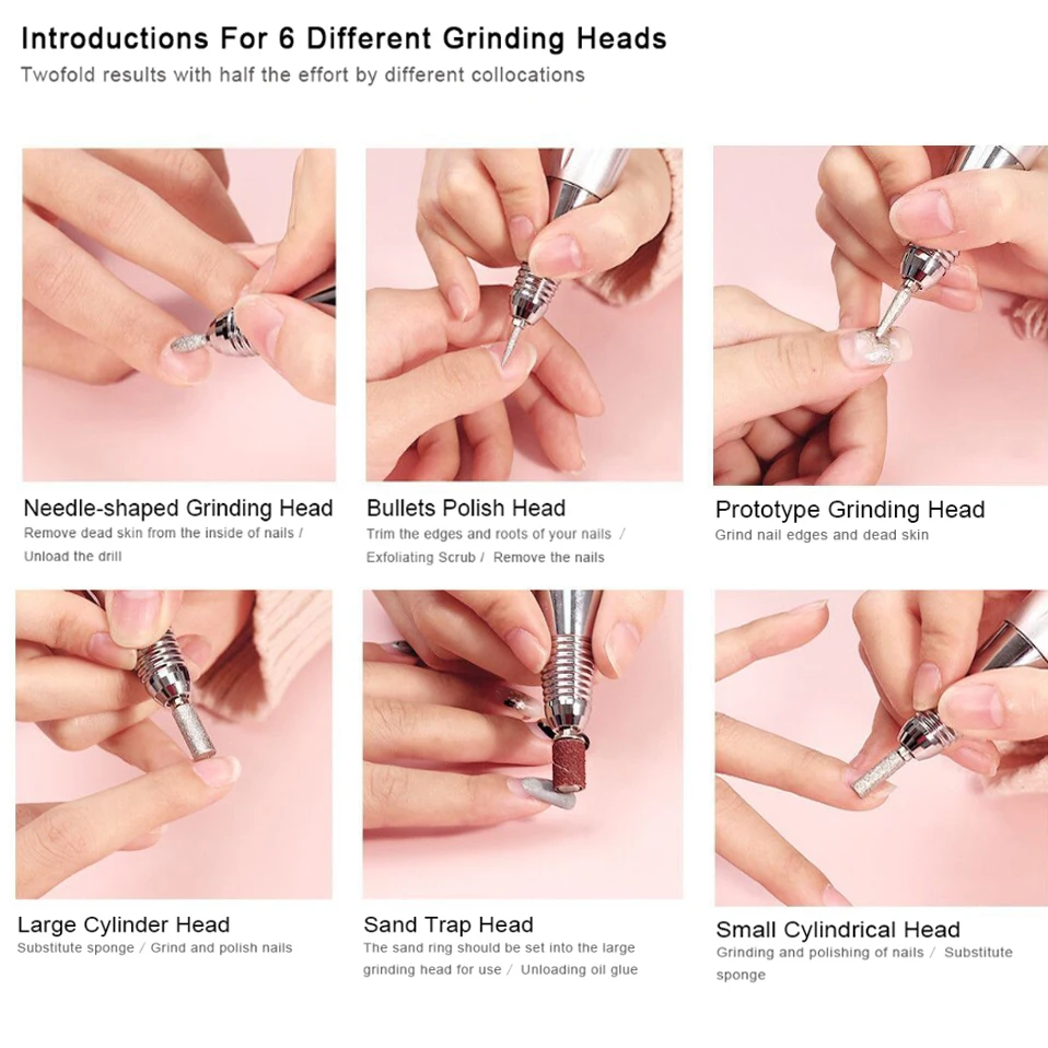 Máquina de Broca do Prego Curado para Todos os Gel Portátil Elétrica Prego Polidor Pedicure Kit Arquivo Profissional Manicure Conjunto Ferramentas 30000rpm 7 Brocas elétricas p manicure e acessórios