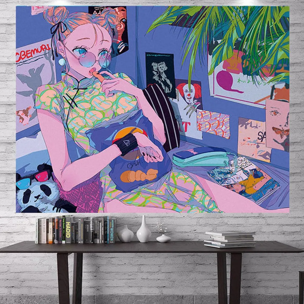 

Многофункциональный настенный гобелен 3 размера, гобелен в стиле аниме для девочек, Настенный декор, розовый симпатичный коврик для йоги, ис...