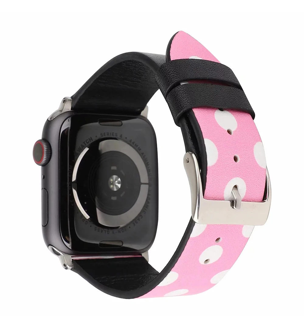 UEBN кожаный ремешок для наручных часов Apple Watch серии 1/2/3/4 ремень с Микки-Маусом Мышь «Минни Маус» с принтом в виде персонажей из мультфильма для наручных часов iWatch, 44 мм 40 мм, 38 мм, 42 мм, ремешок для часов