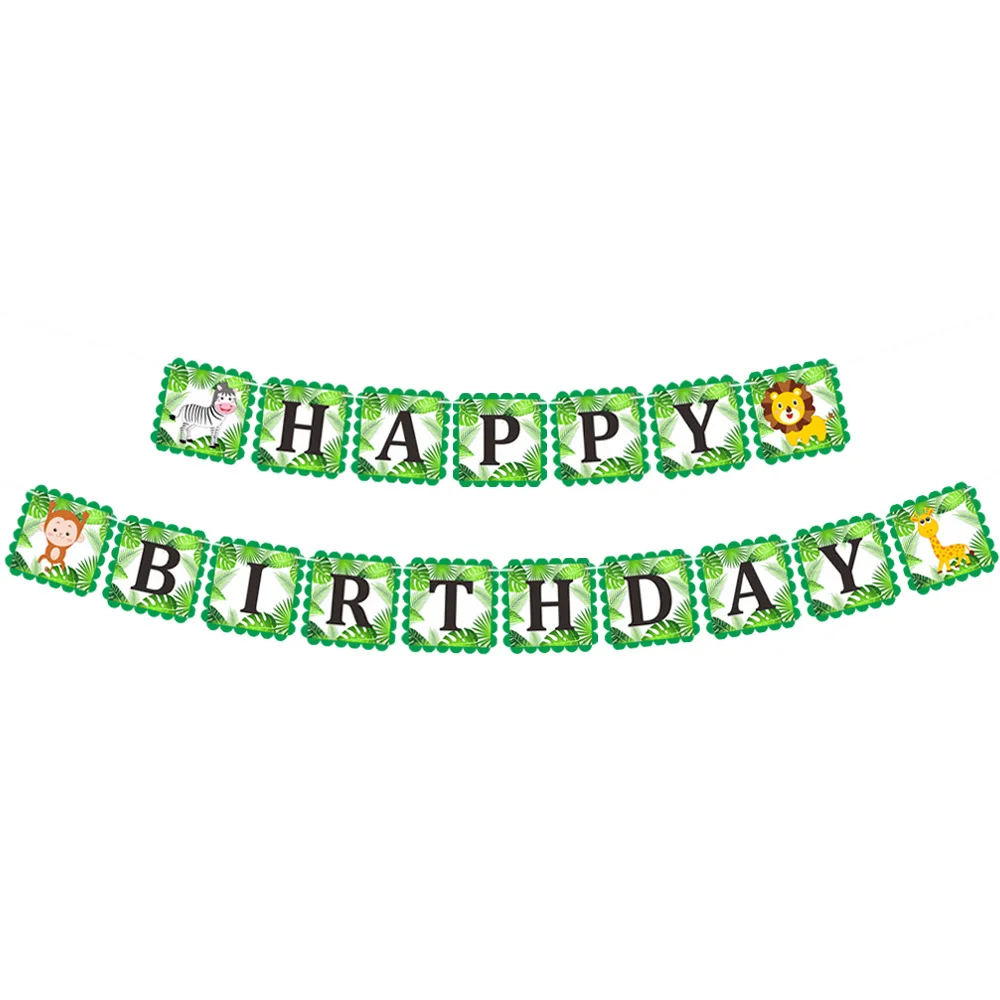 Твинс Тропический Лес животных джунгли баннер плакат &quotс днем рождения&quot Декор