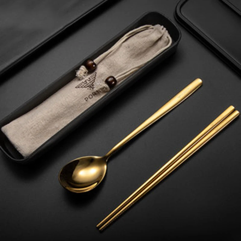 Корейская Золотая ложка палочки для еды чехол 304 нержавеющая сталь портативная