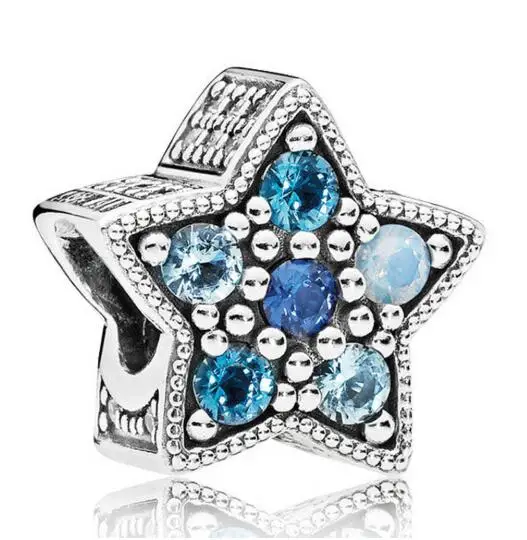 

Genuine 925 Sterling Silver Charm Bright Star With Multi-Colored Crystals Beads Fit Women fashion Bracelet & Necklace Jewelry