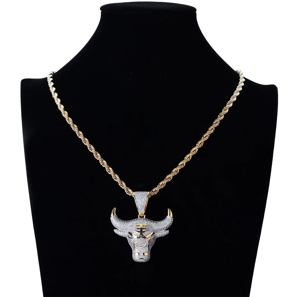 

2021 New Arrival Hip Hop Micro Paved AAA Cubic Zirconia Bling Iced Out Ox Pendants Necklace for Men Rapper Jewelry Drop Shipping