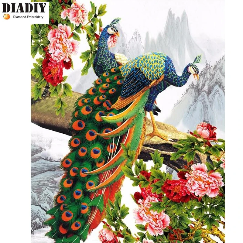 

Full Square &round Diamond 5D DIY Diamond Painting Peacock Peony3D Embroidery Cross Stitch Mosaic Home Decor