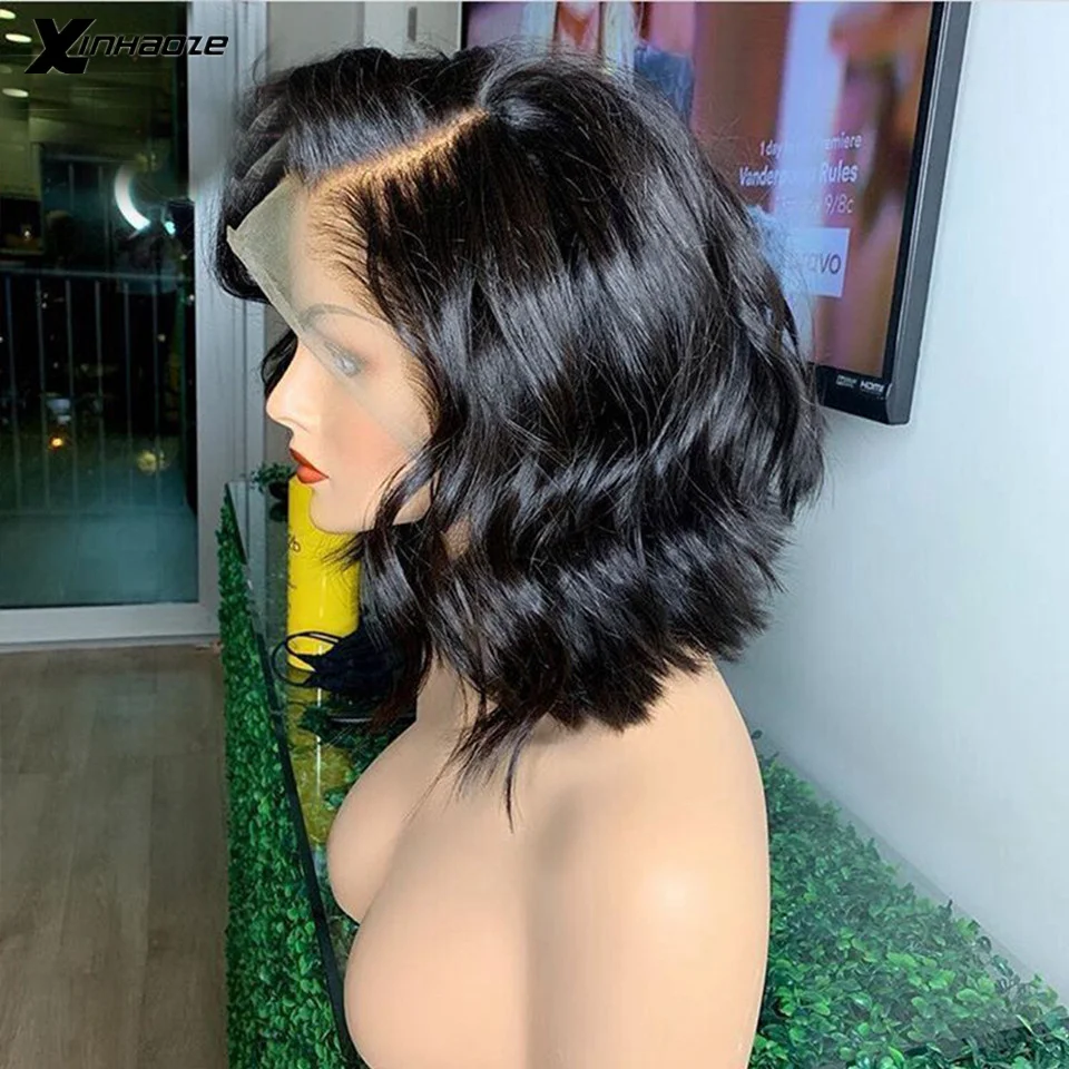 Натуральные черные 13x4 парики из человеческих волос со шнуровкой спереди для