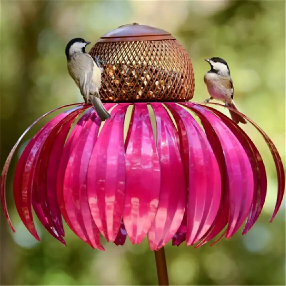 

Bird Feeder Coneflower Shape Anti-Rust Metal Lawn Patio Birdbath for Garden