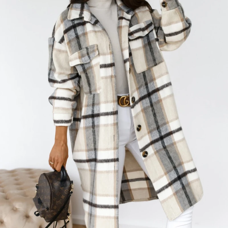 

Women's Spring Shirt Jacket Plus Size Long Sleeve Oversized Vintage Plaid Shirt Clothing for Women Fashion Female Coat 2021
