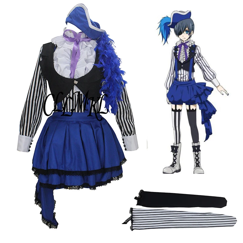 full set Аниме Черный Дворецкий Косплей Kuroshitsuji Ciel Phantomhive цирковая форма костюм весь комплект - Цвет: full set