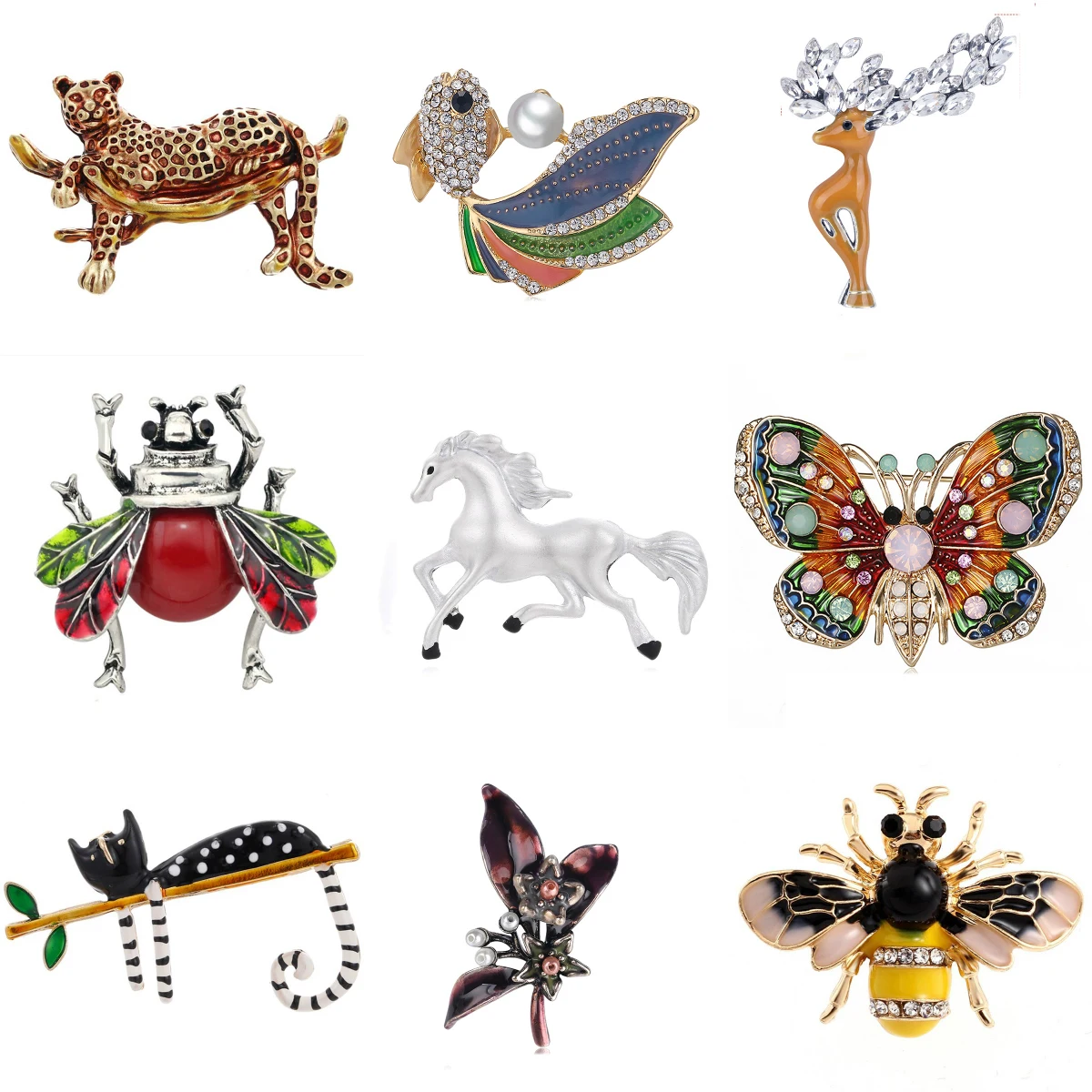

Miraculous Fashion Handmade Colorful Dog Bee Fish Animal Crystal Rhinestone Brooch Pin For Women Men Costume Jewelry Gift