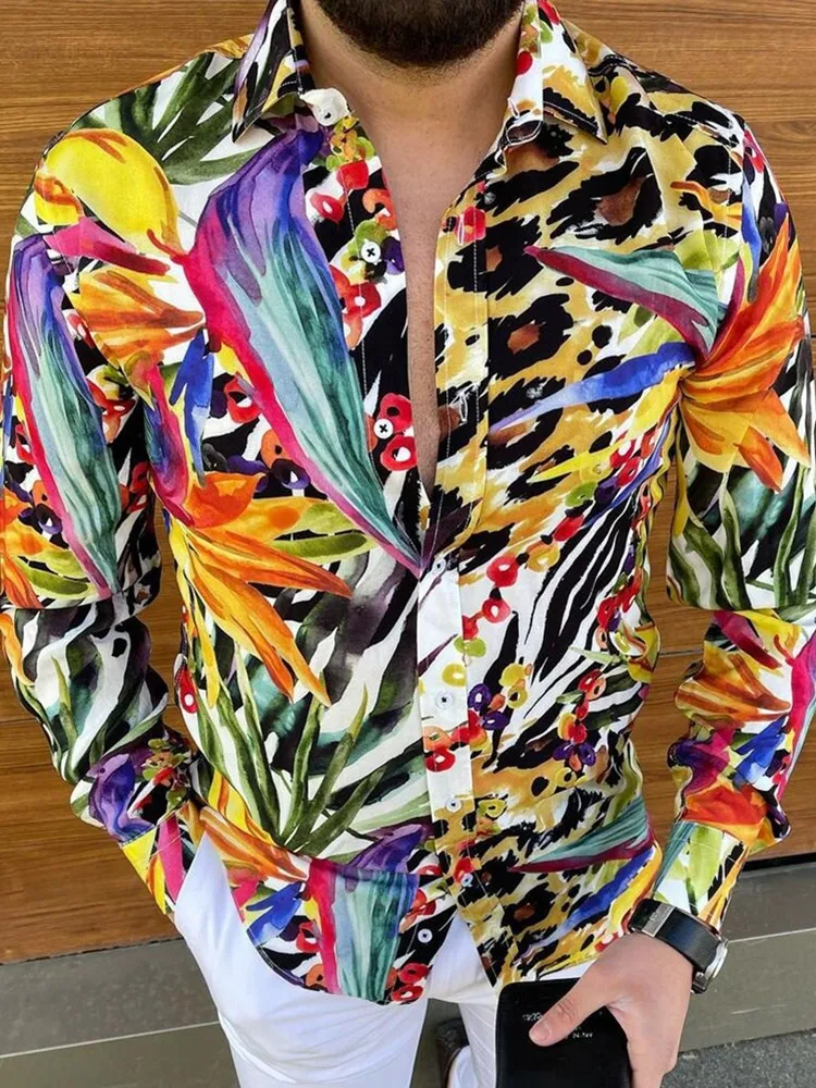 Рубашка мужская в черный горошек с длинным рукавом и принтом короны повседневная