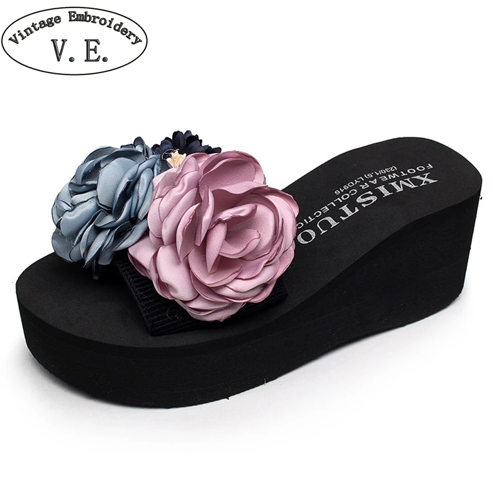 Летние женские шлепанцы с цветочным принтом пляжные в богемном стиле