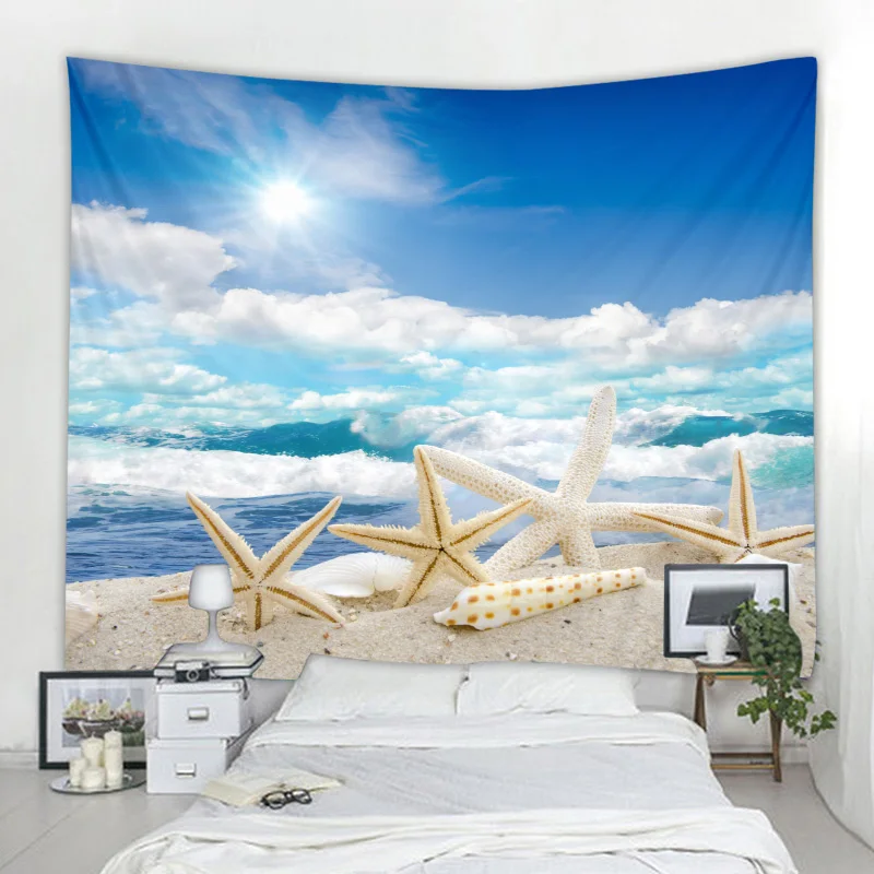 

Starfish beach beauty background decoration cloth digital printing tapestry factory direct sales can be customized
