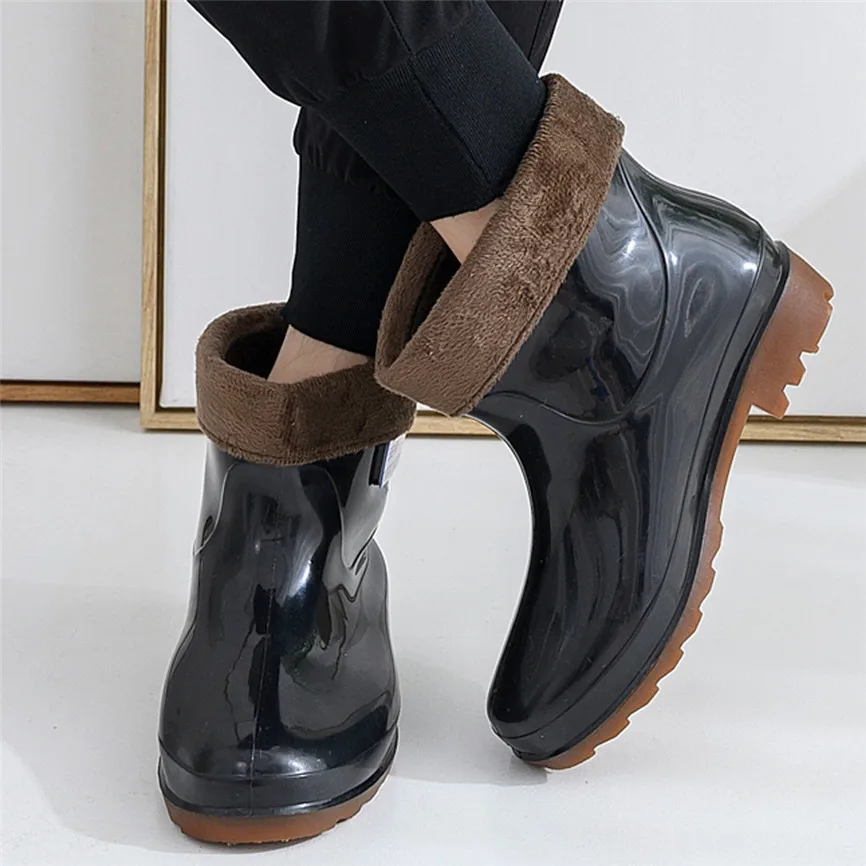 Winter Women's Rain Boots Thicken Cover Waterproof Shoes Unisex Anti-Skip Ankle Plus Size High Quality Short Booties z4 | Обувь