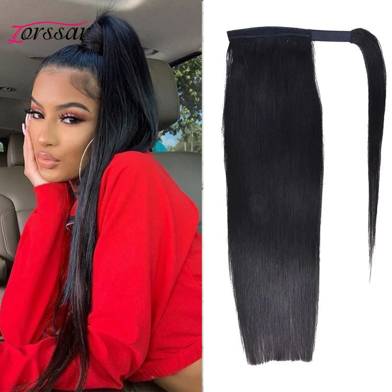 Zorssar 26 Inch Human Hair Wrap Around Ponytail Extensions Long Natural Color Curly Drawstring | Шиньоны и парики