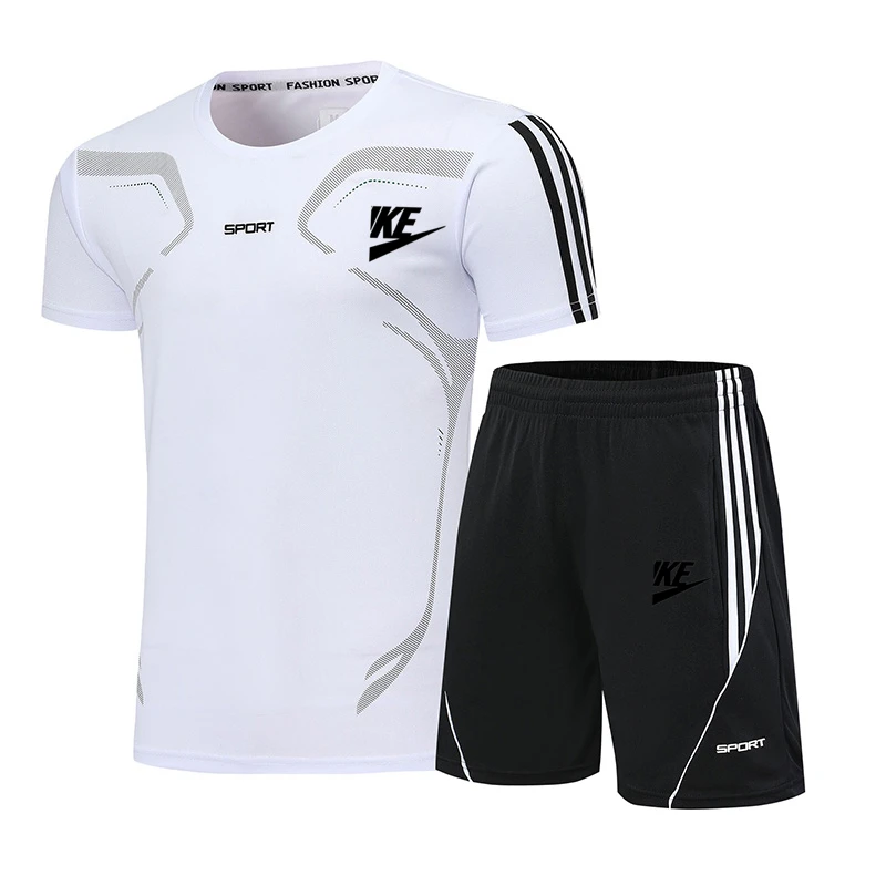 

2021 summer new cotton + polyester men's T-shirt + sports shorts suit summer high-quality T-shirt sports running wear