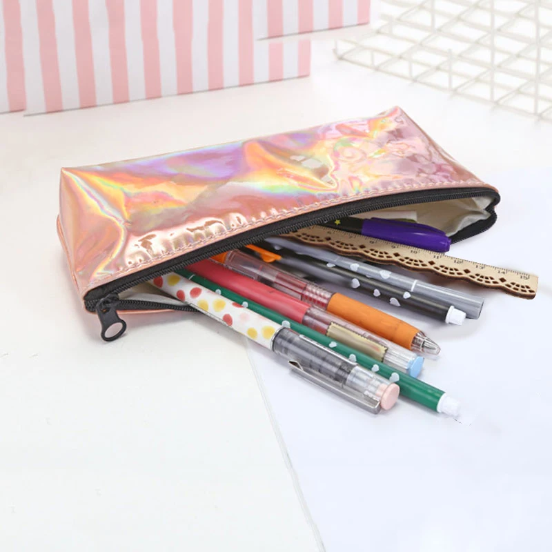 Iridescent Pencil Case Quality Pu School Supplies Stationery Gift Holographic Bag Cute Box Tools | Канцтовары для офиса и дома