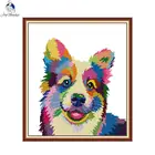 Набор для вышивания крестиком с изображением цветной собаки и животного 14CT 11CT, напечатанный холст, хлопковая нить, рукоделие, ремесла, домашний декор, подарки