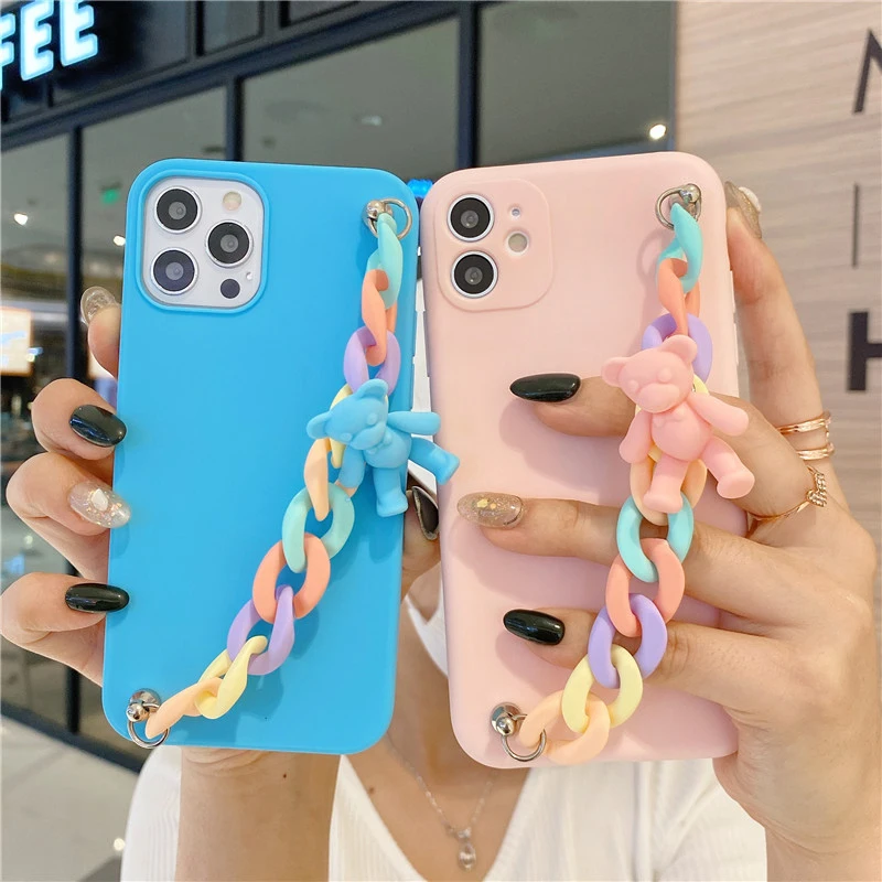 

Korea Candy soft silicone cute Phone case for iPhone 12 MINI 11 Pro Max XR XS Max X 5 8 7 6 Plus SE20 with love heart gift chain