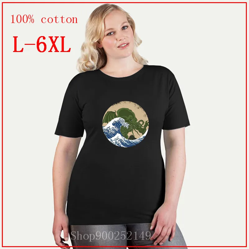 Футболки Tyburn Hokusai Cthulhu летние топы большие размеры 4XL 5XL 6XL с коротким рукавом на
