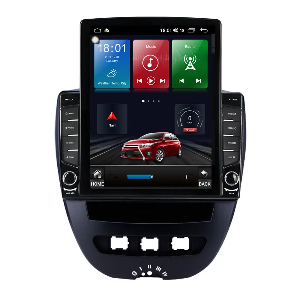 

9.7" octa core tesla style vertical screen Android 10 Car GPS Stereo Multimedia for Peugeot 107 Toyota Aygo Citroen C1 2005-2014
