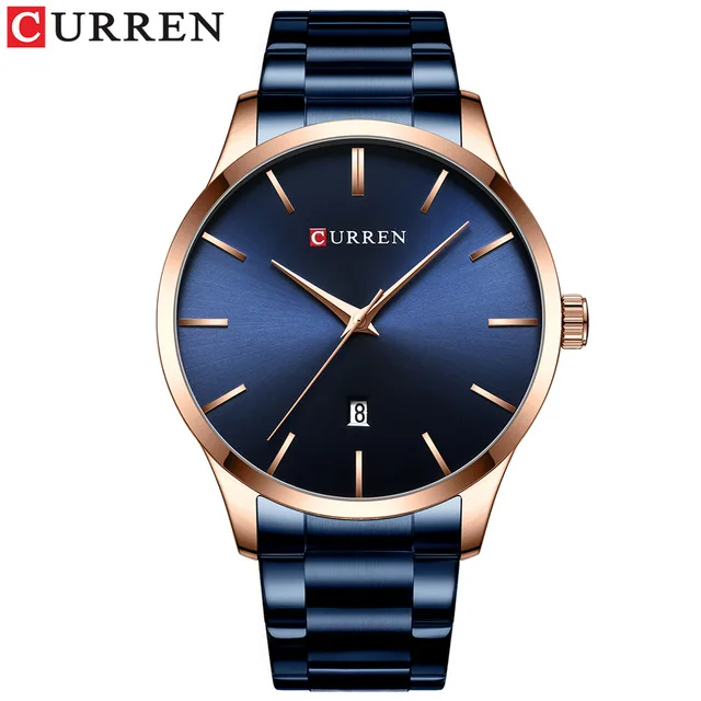 blue Новые часы Мужские Модные Стильные Классические кварцевые часы CURREN Мужские часы из нержавеющей стали деловые мужские наручные часы под платье - Цвет: blue