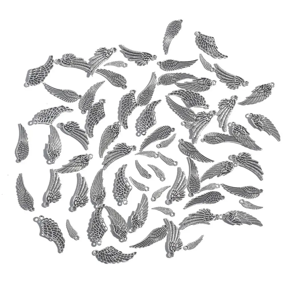 10/50 шт./упак. амулеты Античные Серебристые маленькие перьевые крылья ювелирные