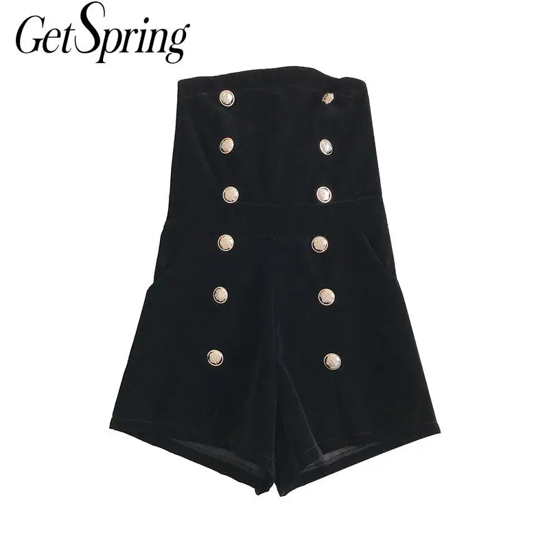 

GetSpring женщиный комбинезон двубортный бархатный комбинезон без бретелек Ретро широкие брюки сексуальный комбинезон осень-зима черный легки...