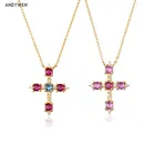 Цепочка с кулоном ANDYWEN, из серебра 100% пробы, с цирконом, розовое золото 925 пробы, 2021