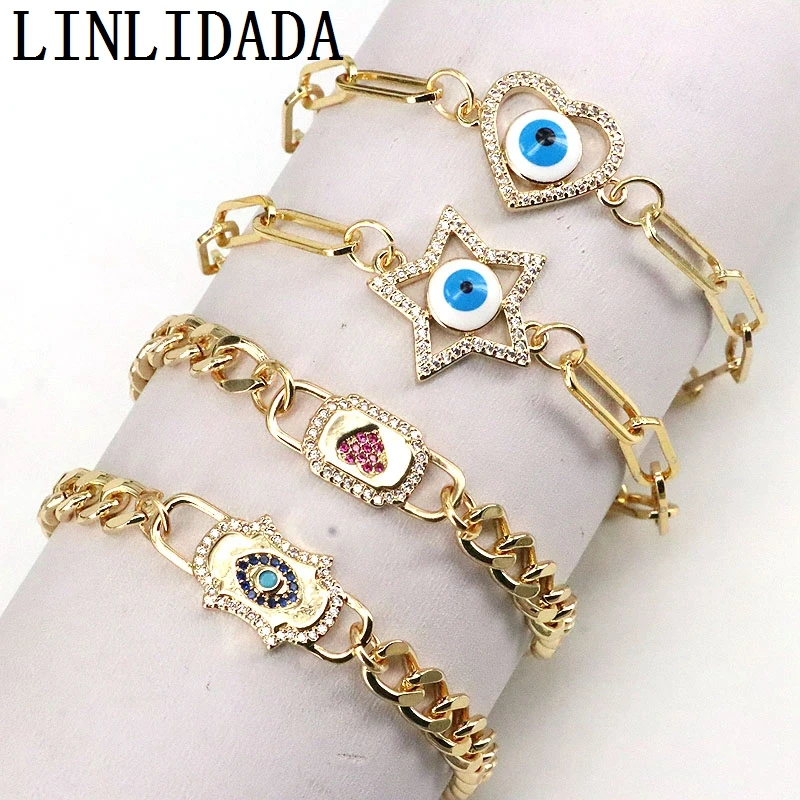 

8 шт. модная Регулируемая золотая цепочка ручной работы Звезда Сердце Cz Очаровательная цепочка панк браслет на запястье для женщин