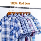 Мужская рубашка из ткани Оксфорд, тонкая Классическая рубашка с короткими рукавами, воротником на пуговицах, карманом в полоску, 100% хлопок