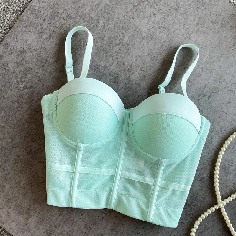 Solid color 2021 Mesh Push Up Bralet Women's Corset Bustier Bra Night Club Party Cropped Top Vest Plus Size | Женская одежда