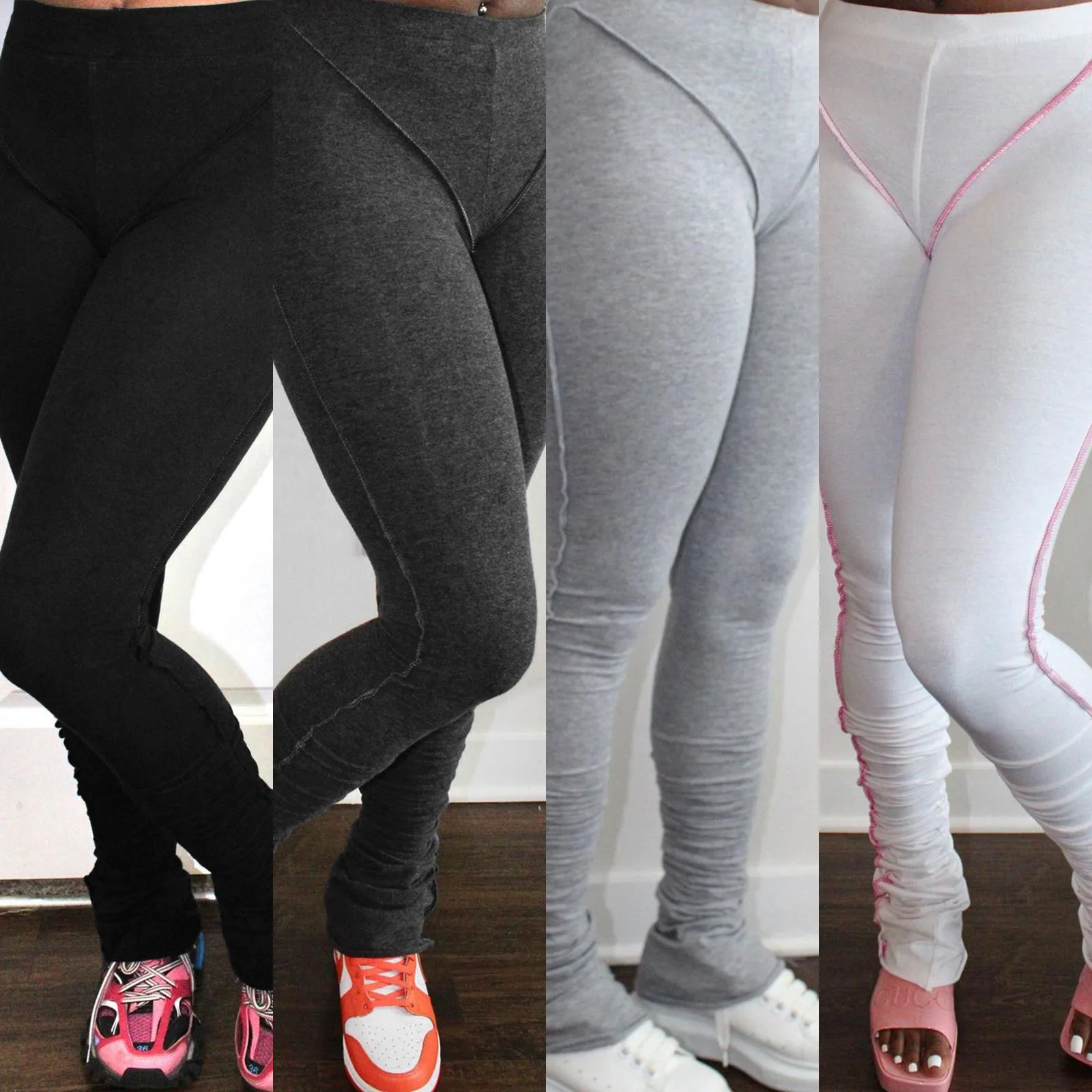 

Side Striped Legging Pants Women Hight Waist Sexy Skinny Bodycon Pleated Ruched Trousers Streetwear Women Outfits Pants