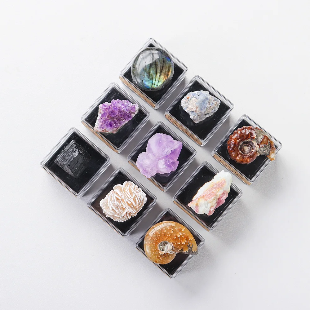 

9PCS/SET Natural Crystal Rough Quartz Amethyst cluster Health energy stone mineral specimen collection gift box